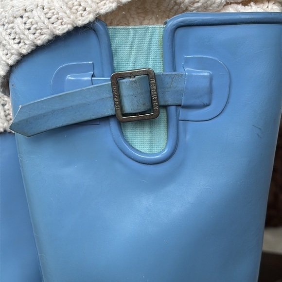 Sperry Vintage Blue Tall Rubber Boots Waterproof w/ Cream Knit Sequin Boot Socks - Picture 9 of 16